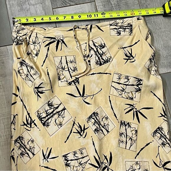Vtg 90s Kriss Kross 100% Silk Textured Tropical Pale Yellow Palm Slip Skirt 10 L - Picture 6 of 8
